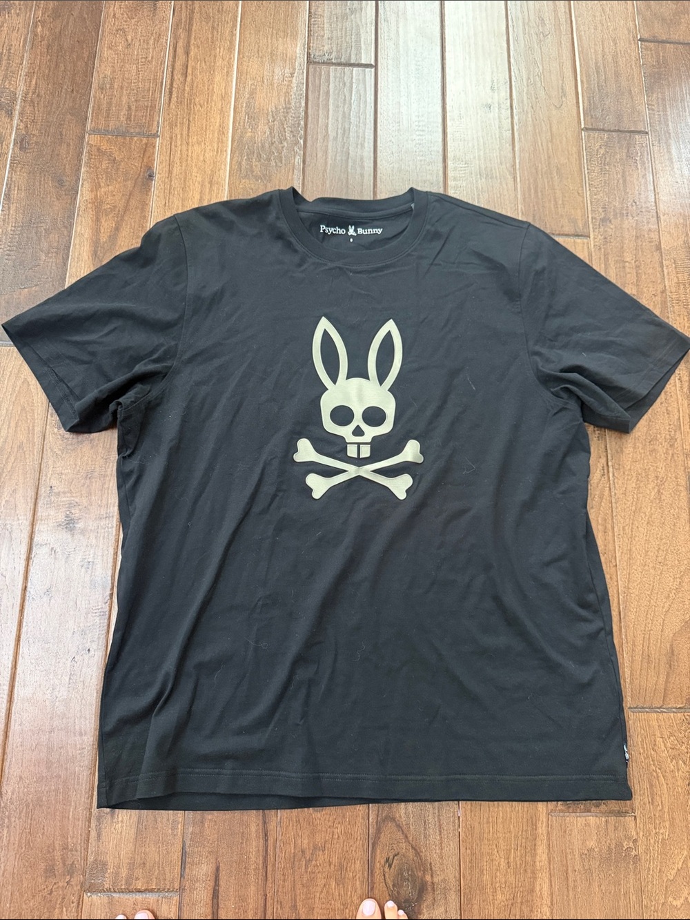 Psycho Bunny Black Tee with Cream Skull-and-Bones Bunny